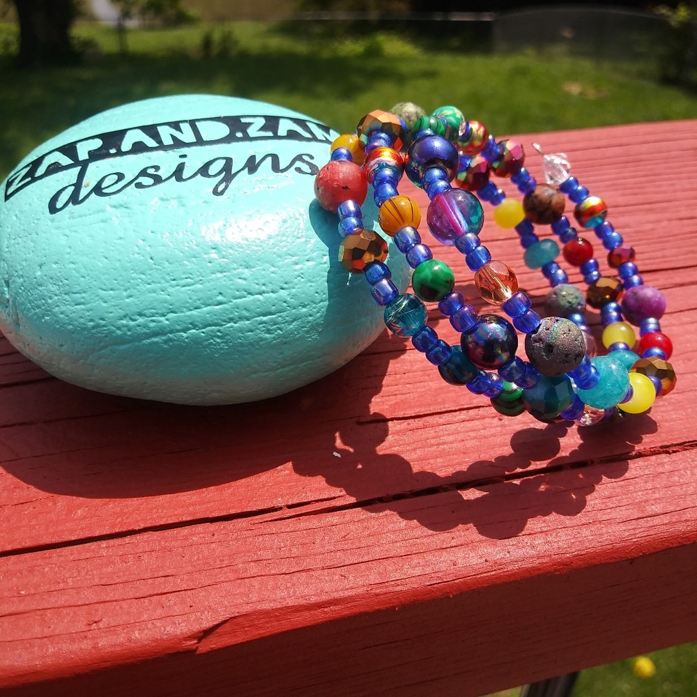 NEW Jasper Lava Stone Blue Opal Bracelet Gemstone Unique Gift Festival Handmade - Picture 7 of 16